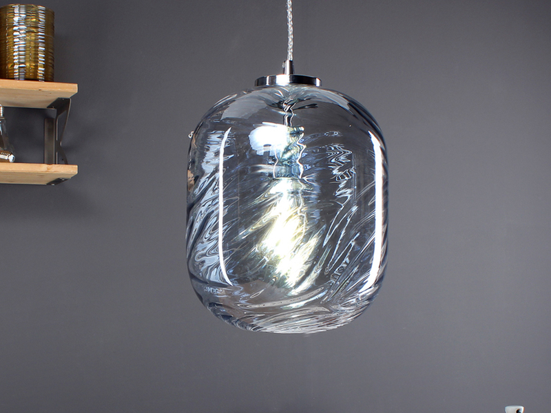 Pendelleuchte NEREIDE einflammig Wellenmuster Glasschirm in Blau, Ø 24,5cm