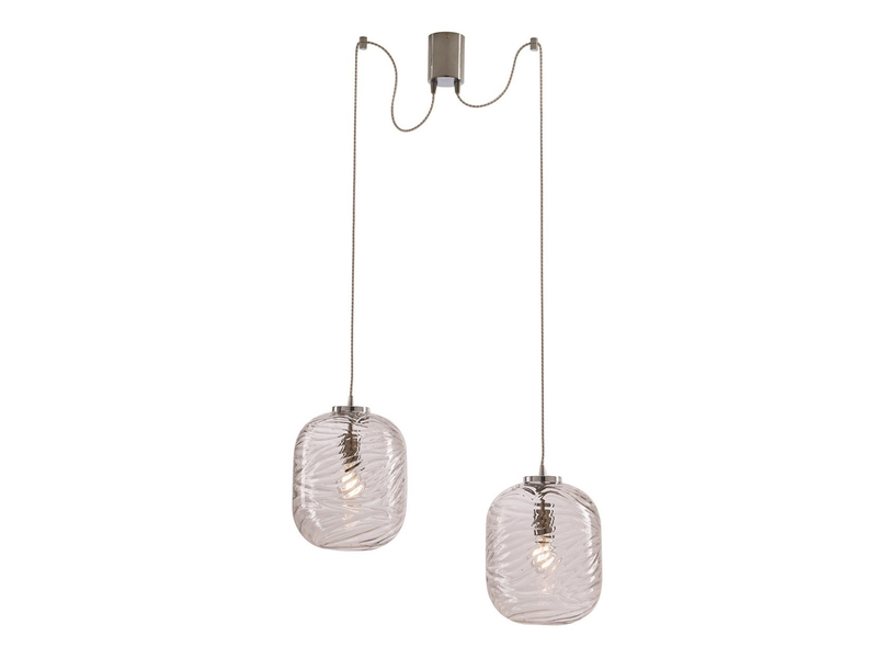 Pendelleuchte NEREIDE 2-flammig Wellenmuster Klarglas Transparent, Höhe 250cm