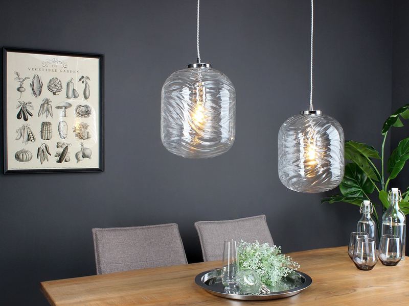 Pendelleuchte NEREIDE 2-flammig Wellenmuster Klarglas Transparent, Höhe 250cm