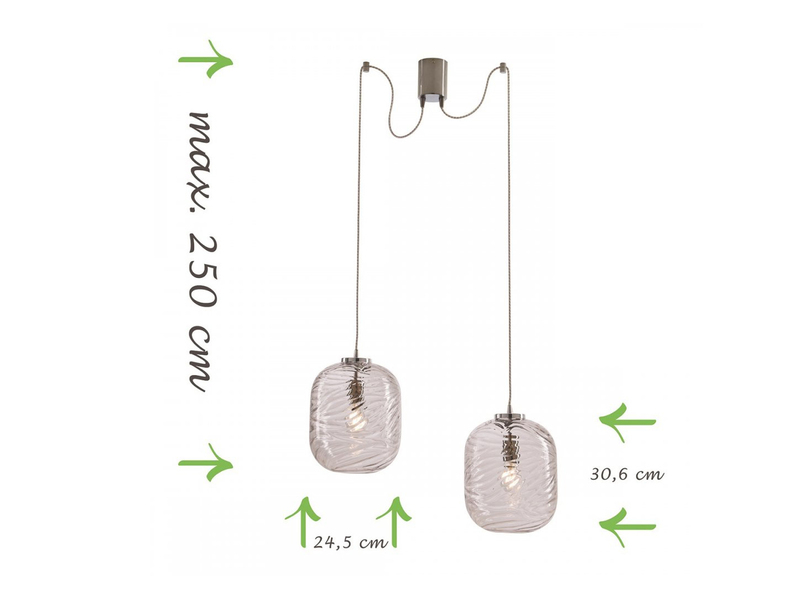 Pendelleuchte NEREIDE 2-flammig Wellenmuster Klarglas Transparent, Höhe 250cm