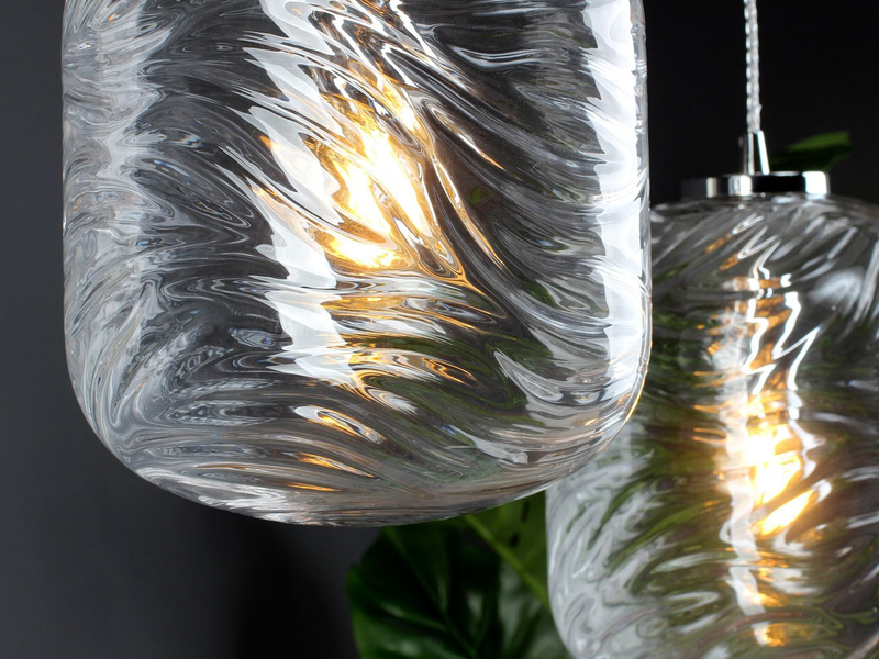 Pendelleuchte NEREIDE 2-flammig Wellenmuster Klarglas Transparent, Höhe 250cm