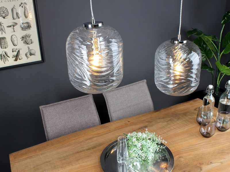 Pendelleuchte NEREIDE 2-flammig Wellenmuster Klarglas Transparent, Höhe 250cm