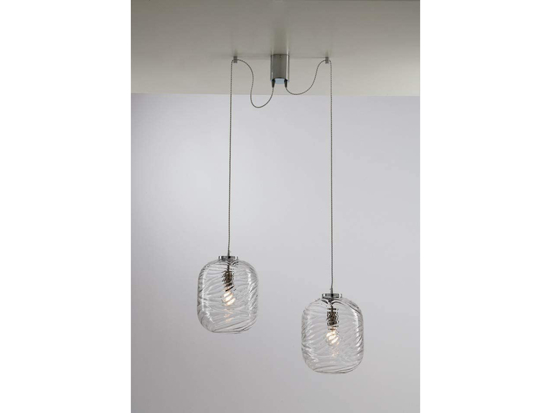 Pendelleuchte NEREIDE 2-flammig Wellenmuster Klarglas Transparent, Höhe 250cm