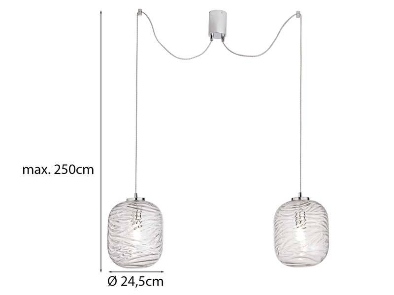 Pendelleuchte NEREIDE 2-flammig Wellenmuster Klarglas, Abhängung bis 250cm