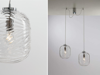 Pendelleuchte NEREIDE 2-flammig Wellenmuster Klarglas Transparent, Höhe 250cm