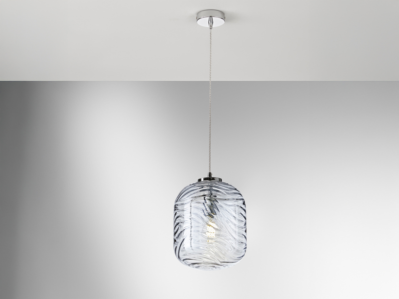 LED Pendelleuchte einflammig Wellenmuster Glasschirm in Blau, Ø 24,5cm