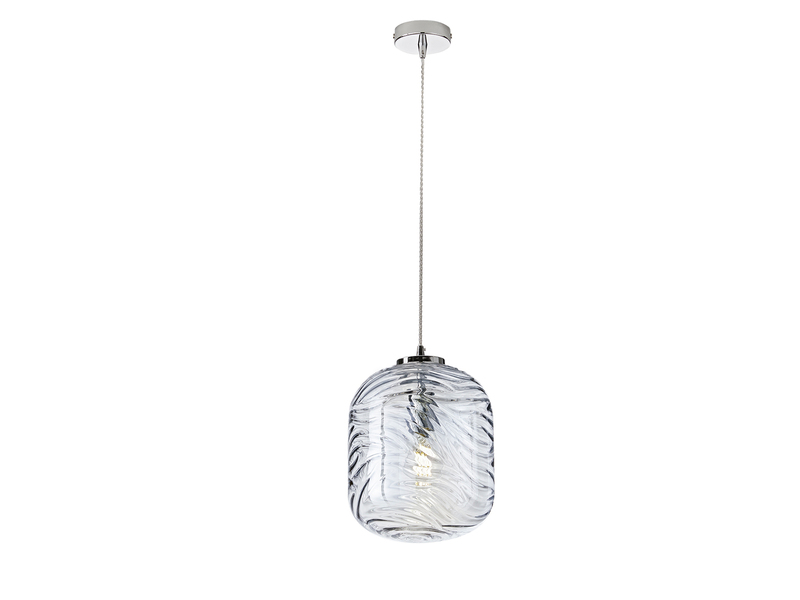LED Pendelleuchte einflammig Wellenmuster Glasschirm in Blau, Ø 24,5cm