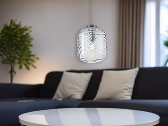 LED Pendelleuchte einflammig Wellenmuster Glasschirm in Blau, Ø 24,5cm