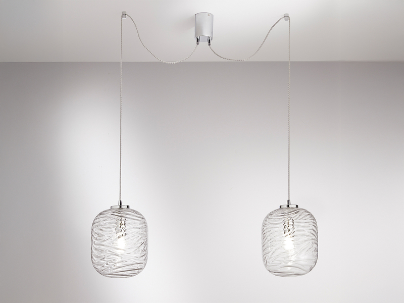 LED Pendelleuchte 2-flammig Wellenmuster Klarglas, Abhängung bis 250cm