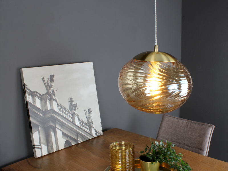 LED Pendelleuchte Glaskugel Wellenmuster Champagner, Ø 24,8cm