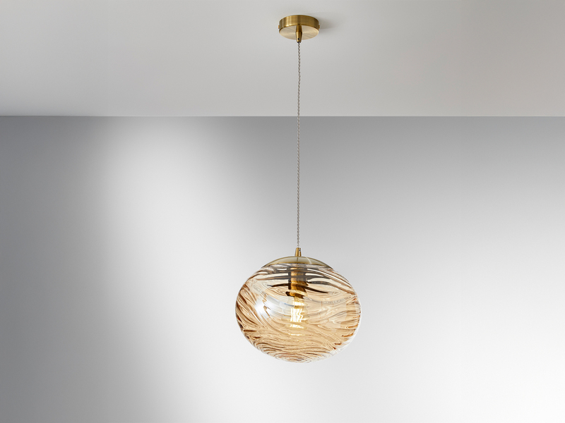 LED Pendelleuchte Glaskugel Wellenmuster Champagner, Ø 24,8cm