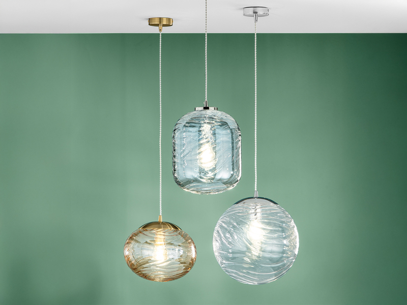 LED Pendelleuchte Glaskugel Wellenmuster Champagner, Ø 24,8cm