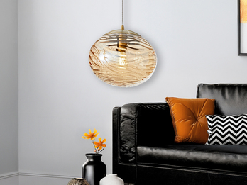 LED Pendelleuchte Glaskugel Wellenmuster Champagner, Ø 24,8cm