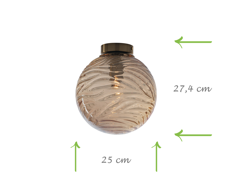 LED Deckenleuchte Glaskugel Wellenmuster Champagner, Globe Ø25cm