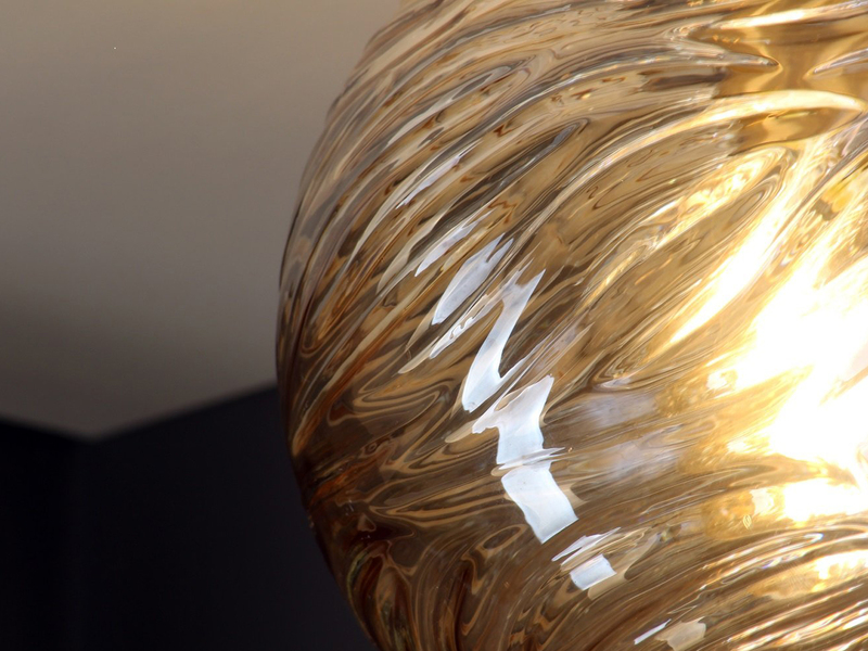 LED Deckenleuchte Glaskugel Wellenmuster Champagner, Globe Ø25cm