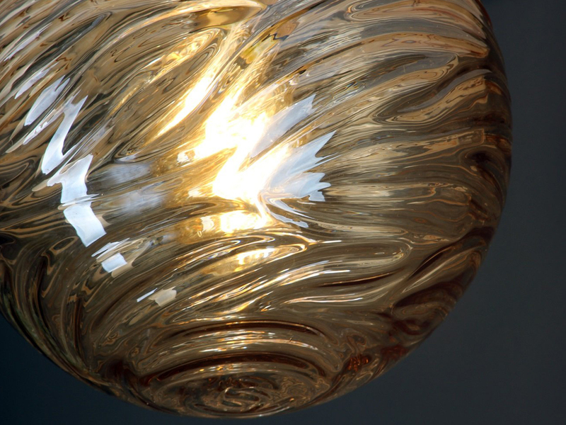 LED Deckenleuchte Glaskugel Wellenmuster Champagner, Globe Ø25cm
