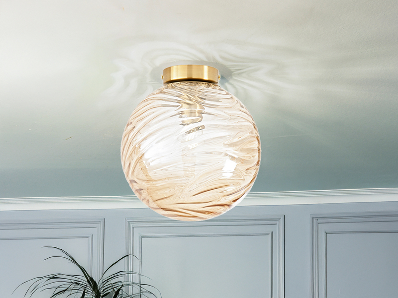 Kleine LED Deckenleuchte Glaskugel Wellenmuster Champagner, Ø 25cm