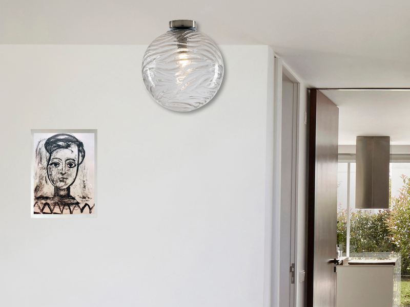 Kleine LED Deckenleuchte Glaskugel Wellenmuster Transparent, Ø25cm