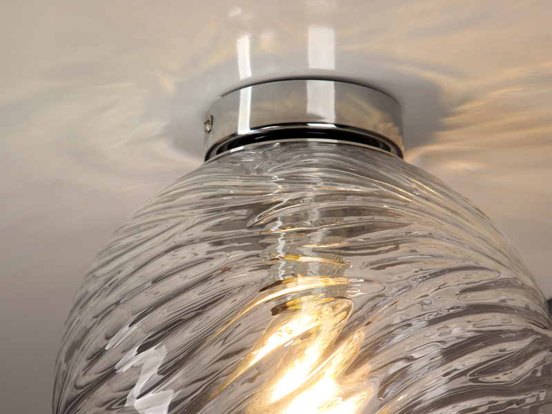 Kleine LED Deckenleuchte Glaskugel Wellenmuster Transparent, Ø25cm