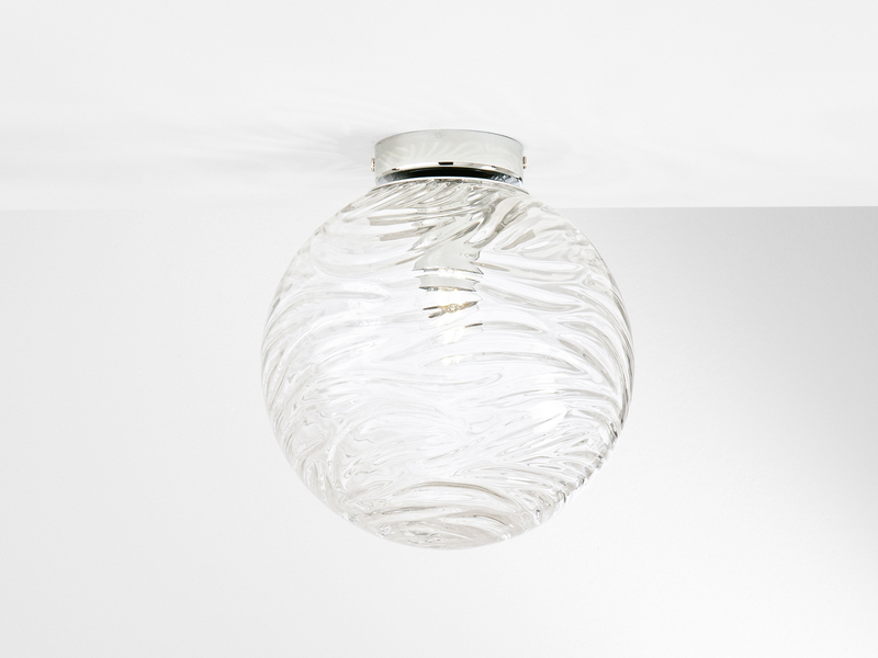 Kleine LED Deckenleuchte Glaskugel Wellenmuster Transparent, Ø25cm