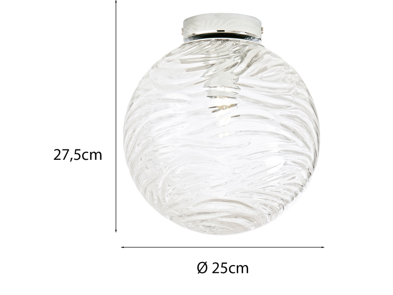 Kleine LED Deckenleuchte Glaskugel Wellenmuster Transparent, Ø25cm