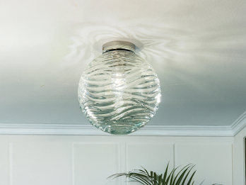 Kleine LED Deckenleuchte Glaskugel Wellenmuster Transparent, Ø25cm