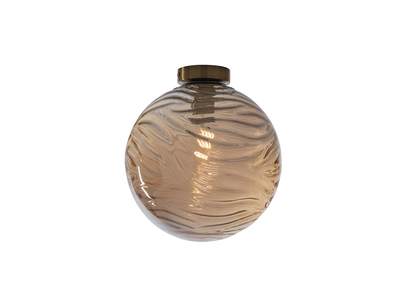LED Deckenleuchte Glaskugel Wellenmuster Champagner, Globe Ø30cm