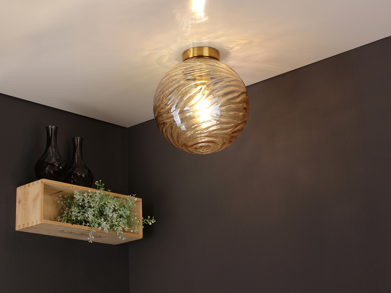 Kleine LED Deckenleuchte Glaskugel Wellenmuster Champagner, Ø 30cm