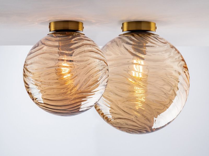 Kleine LED Deckenleuchte Glaskugel Wellenmuster Champagner, Ø 30cm