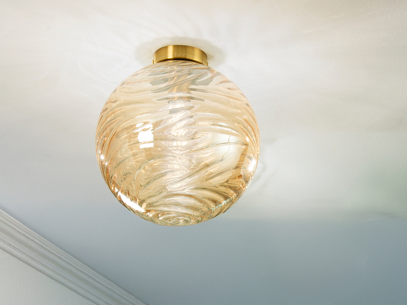 Kleine LED Deckenleuchte Glaskugel Wellenmuster Champagner, Ø 30cm