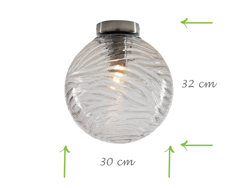 LED Deckenleuchte Glaskugel Wellenmuster Transparent, Globe Ø30cm