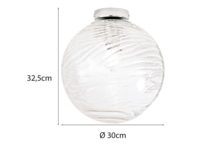 Kleine LED Deckenleuchte Glaskugel Wellenmuster Transparent, Ø 30cm