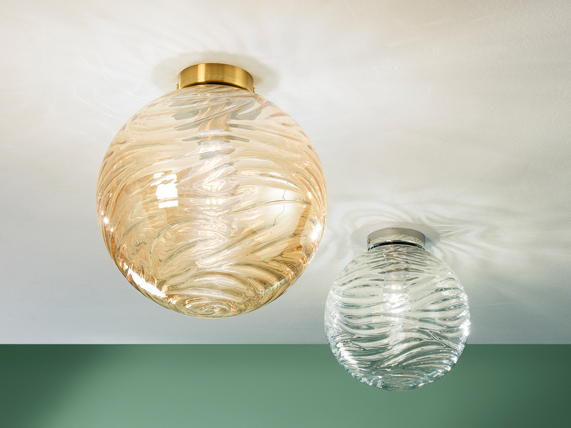 Kleine LED Deckenleuchte Glaskugel Wellenmuster Transparent, Ø 30cm