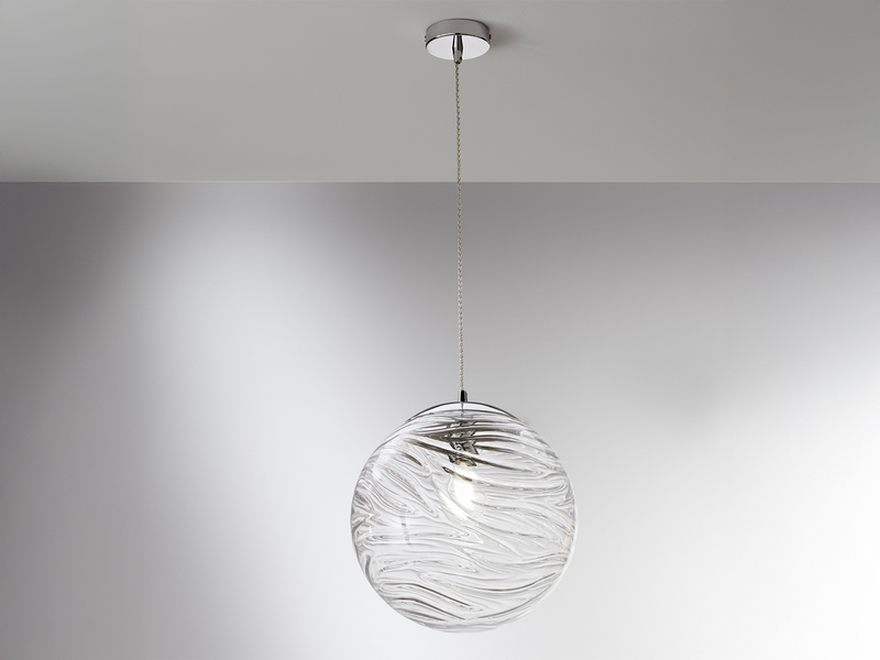 LED Pendelleuchte Glaskugel Wellenmuster in Transparent, Ø 33cm