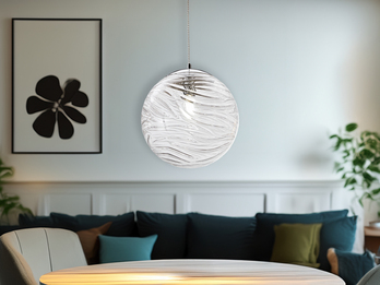 LED Pendelleuchte Glaskugel Wellenmuster in Transparent, Ø 33cm
