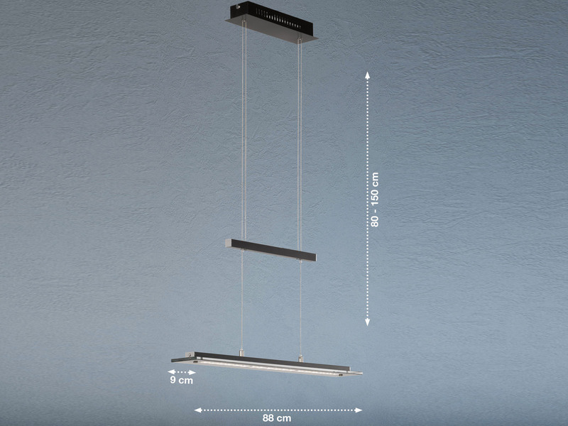 LED Pendelleuchte TENSO Schwarz dimmbar & höhenverstellbar, Breite 88cm