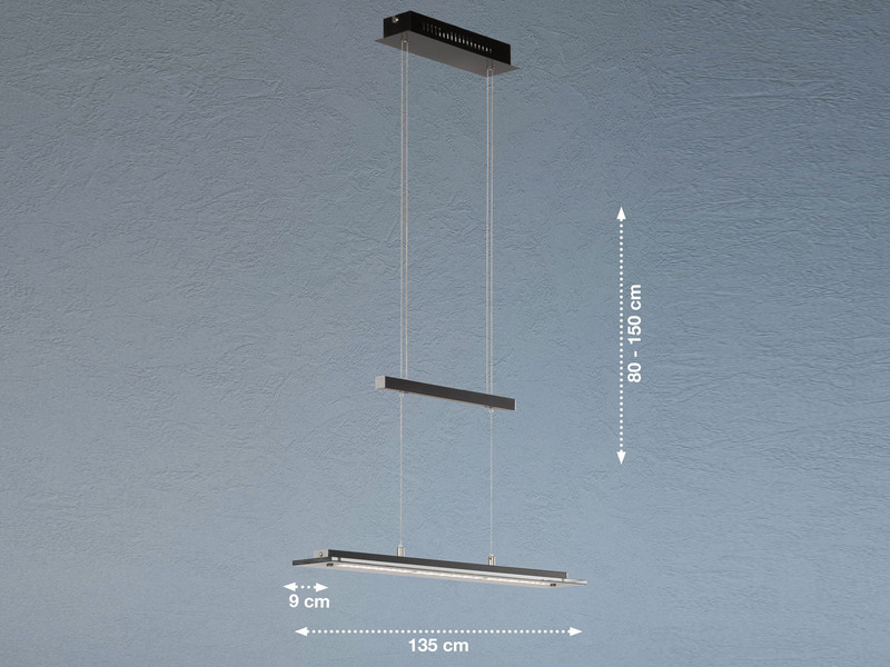 LED Pendelleuchte TENSO Schwarz höhenverstellbar & Tageslicht, 135cm