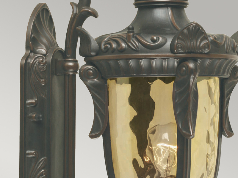 Außenwandlaterne PHILADELPHIA Jugendstil mit Amberglas, Höhe 53cm