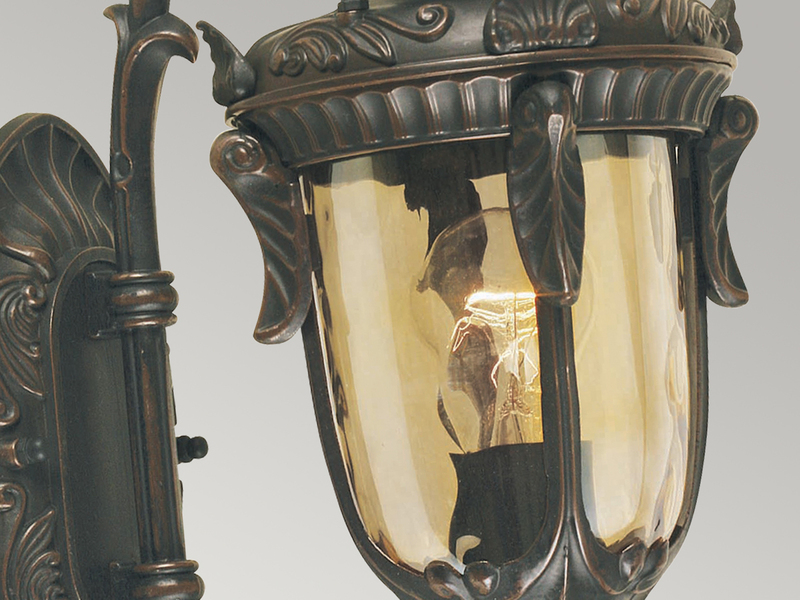 Außenwandlaterne PHILADELPHIA Jugendstil mit Amberglas, Höhe 43cm