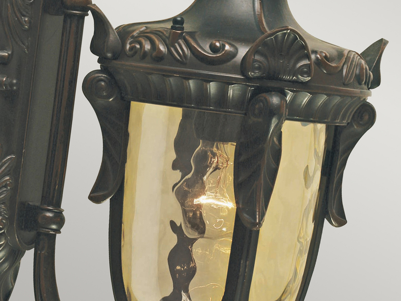 Außenwandlaterne PHILADELPHIA Jugendstil mit Amberglas, Höhe 52cm