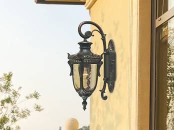 Außenwandlaterne PHILADELPHIA Jugendstil mit Amberglas, Höhe 43cm