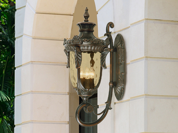 LED Außenwandlaterne im Jugendstil mit Amberglas, stehend Höhe 64cm