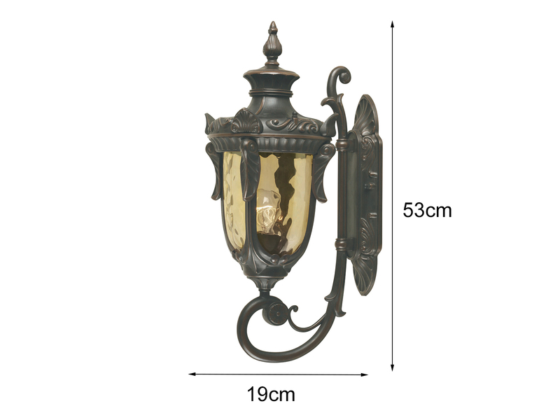 LED Außenwandlaterne im Jugendstil mit Amberglas, stehend Höhe 53cm