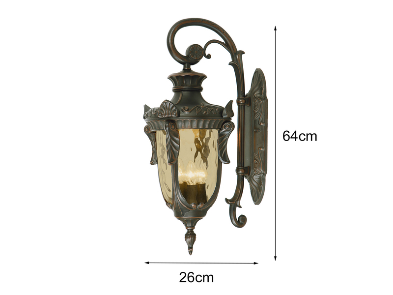 LED Außenwandlaterne im Jugendstil mit Amberglas, hängend Höhe 64cm