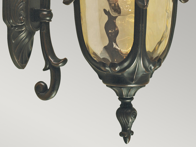 LED Außenwandlaterne im Jugendstil mit Amberglas, hängend Höhe 52cm
