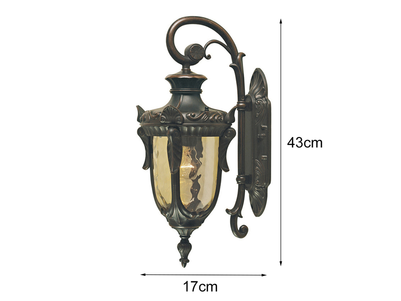 LED Außenwandlaterne im Jugendstil mit Amberglas, hängend Höhe 43cm