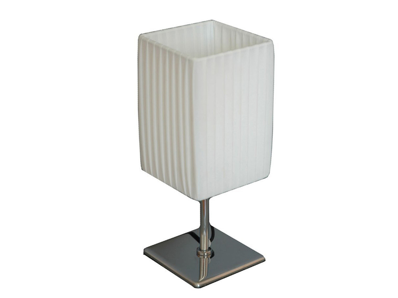 LED Tischleuchte Silber Chrom mit Plissee Stoffschirm Weiß, Höhe 26cm