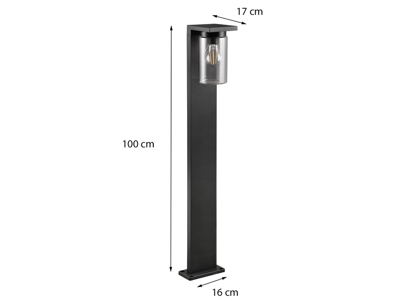 Wegeleuchte ARDILA aus Aluminium Schwarz mit E27 Glasschirm, Höhe 100cm