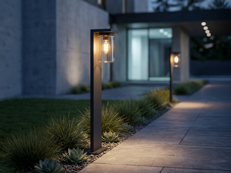 Wegeleuchte ARDILA aus Aluminium Schwarz mit E27 Glasschirm, Höhe 100cm