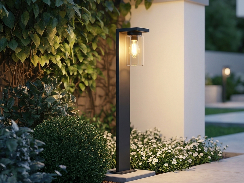 Wegeleuchte ARDILA aus Aluminium Schwarz mit E27 Glasschirm, Höhe 100cm